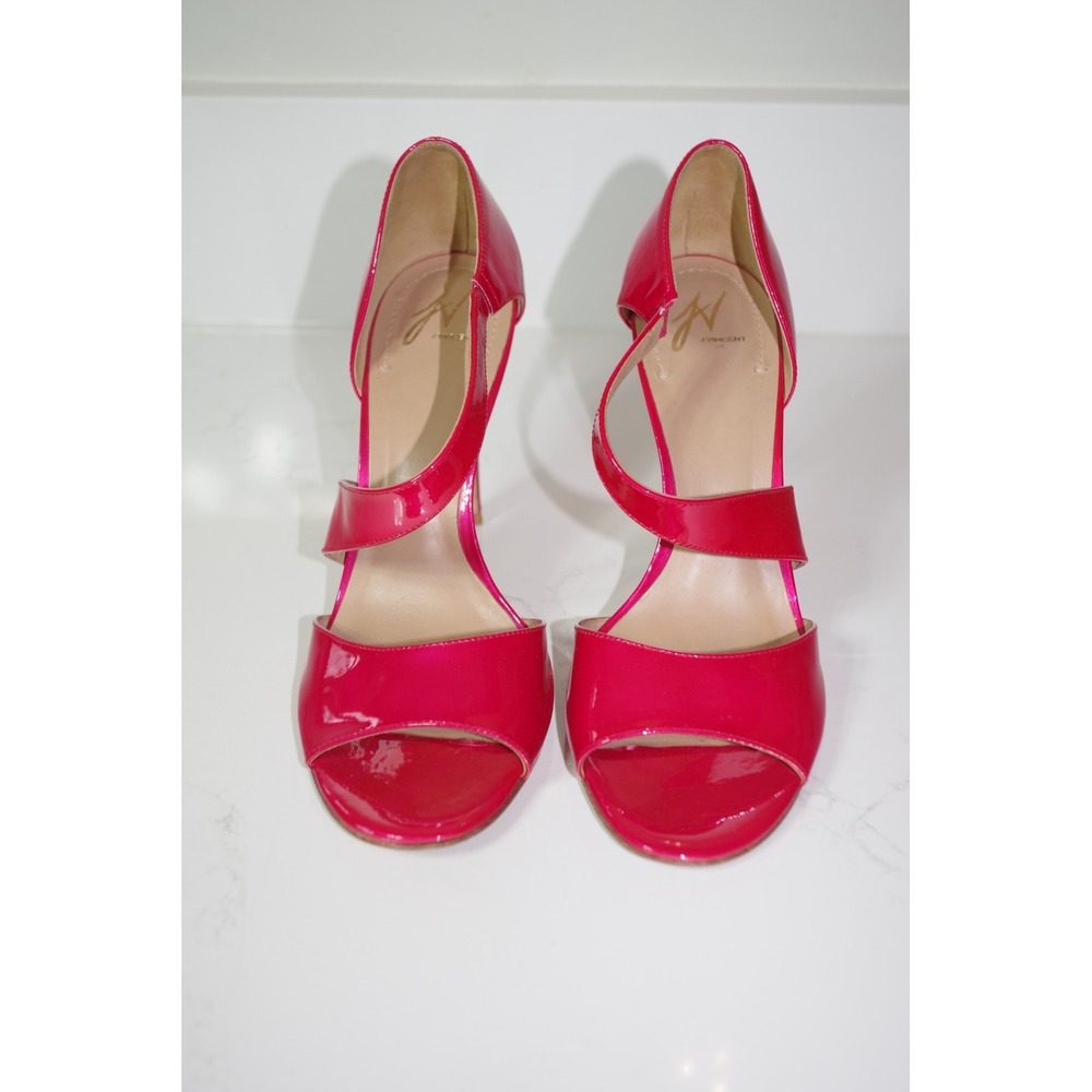 J. Vincent Size 9M Immerse Hot Pink Patent Leather Asymmetric Strap 4" Heels